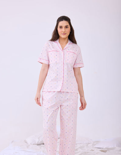Polka Dots Braless 100% Cotton Pajama Set