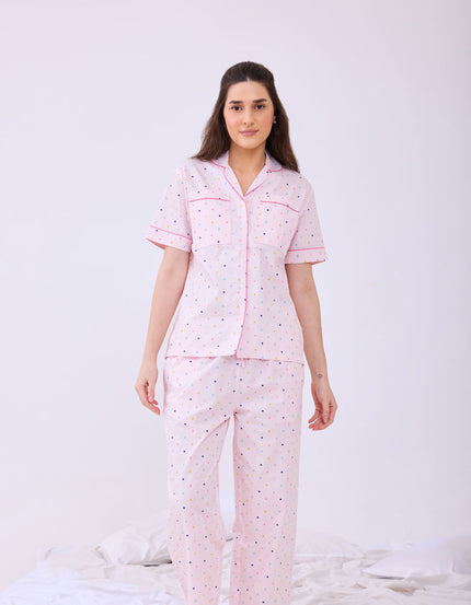 Polka Dots Braless 100% Cotton Pajama Set