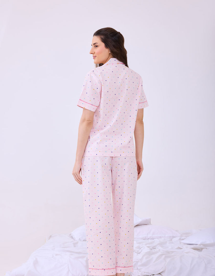 Polka Dots Braless 100% Cotton Pajama Set