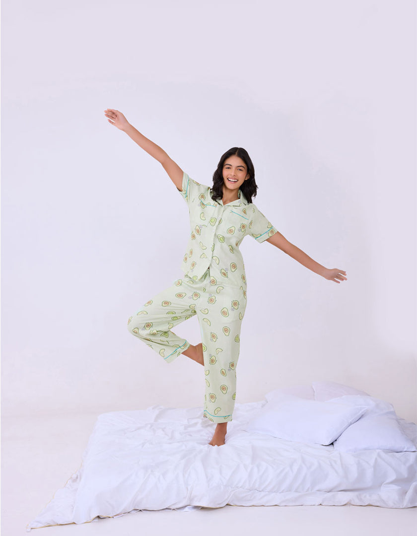 Avocado Print Cotton Braless Nightsuit