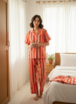Lemon Sprig & Coral Striped Cotton Braless Nightsuit