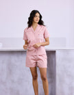 Solid Pink Cotton Satin Braless Nightsuit for women