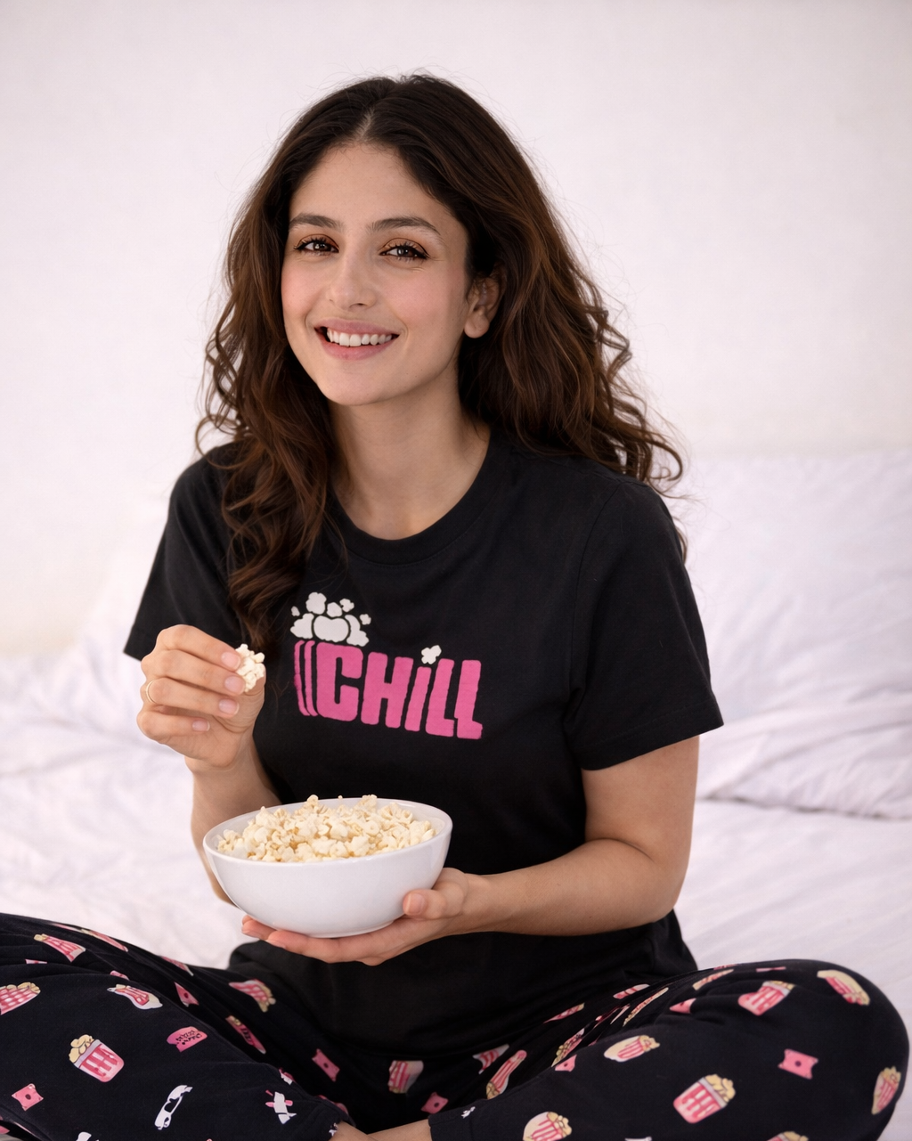 Black Chill & Popcorn Printed Padded Night Suit