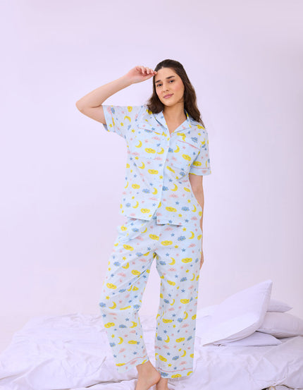 Cloud & Moon Stars Cotton Nightsuit for women