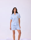 Sky & White Striped Cotton Satin Braless Nightsuit