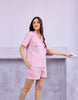 Pink & White Striped Cotton Satin Braless Nightsuit