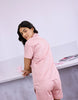 Solid Pink Cotton Satin Braless Nightsuit for women