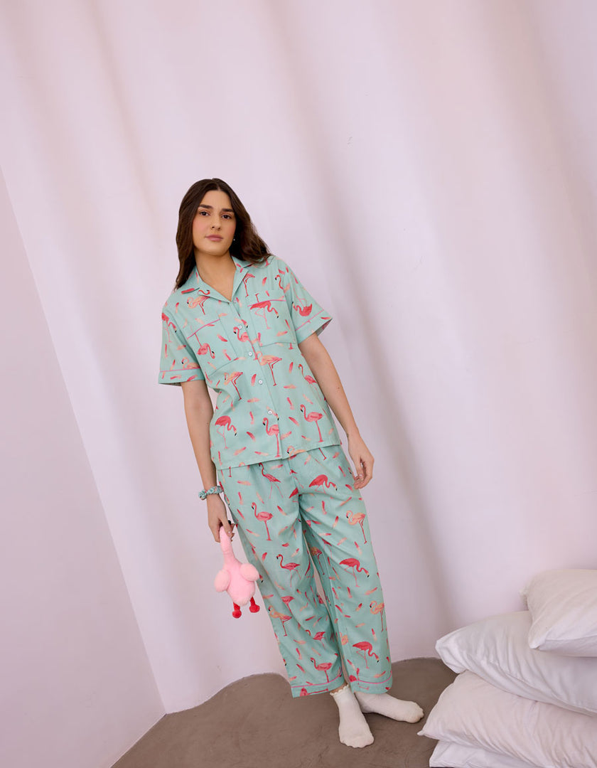 Flamingo Cotton Braless Nightsuit for women