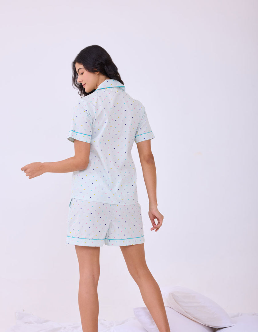 Mint  Polka Dot Braless Nightsuit for women
