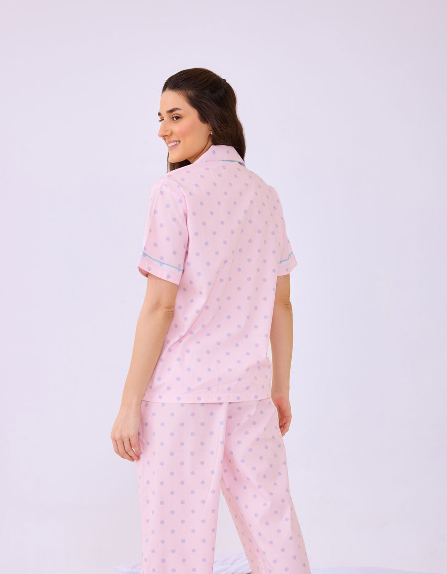 Pink Polka Dot Cotton Braless Nightsuit