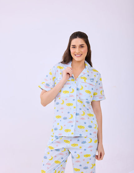 Cloud & Moon Stars Cotton Nightsuit for women