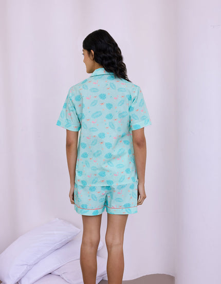 Tropical Flamingo & Crab Cotton Satin Braless Nightsuit