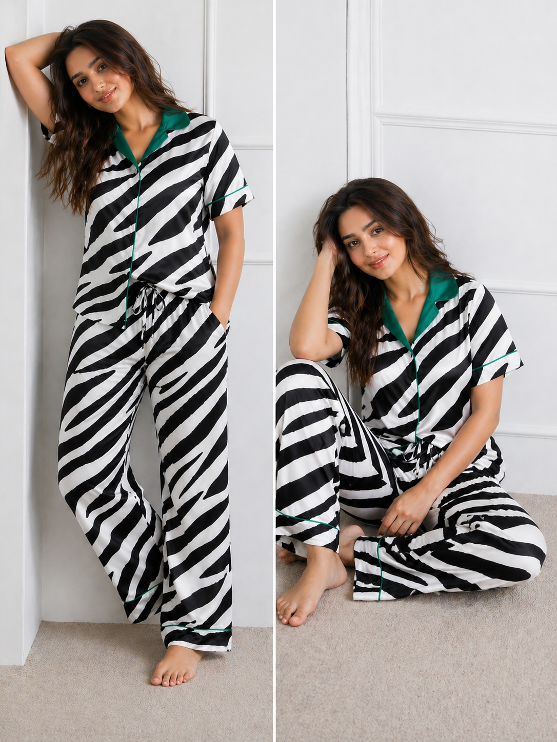 Zebra Print Padded Satin Night Suit