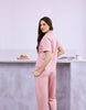 Solid Pink Cotton Satin Braless Nightsuit for women