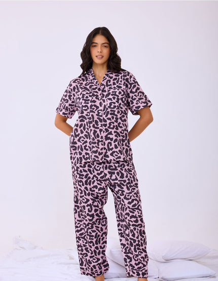 Leopard Printed Cotton Braless Nightsuit for women