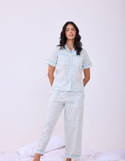 Mint  Polka Dot Braless Nightsuit for women