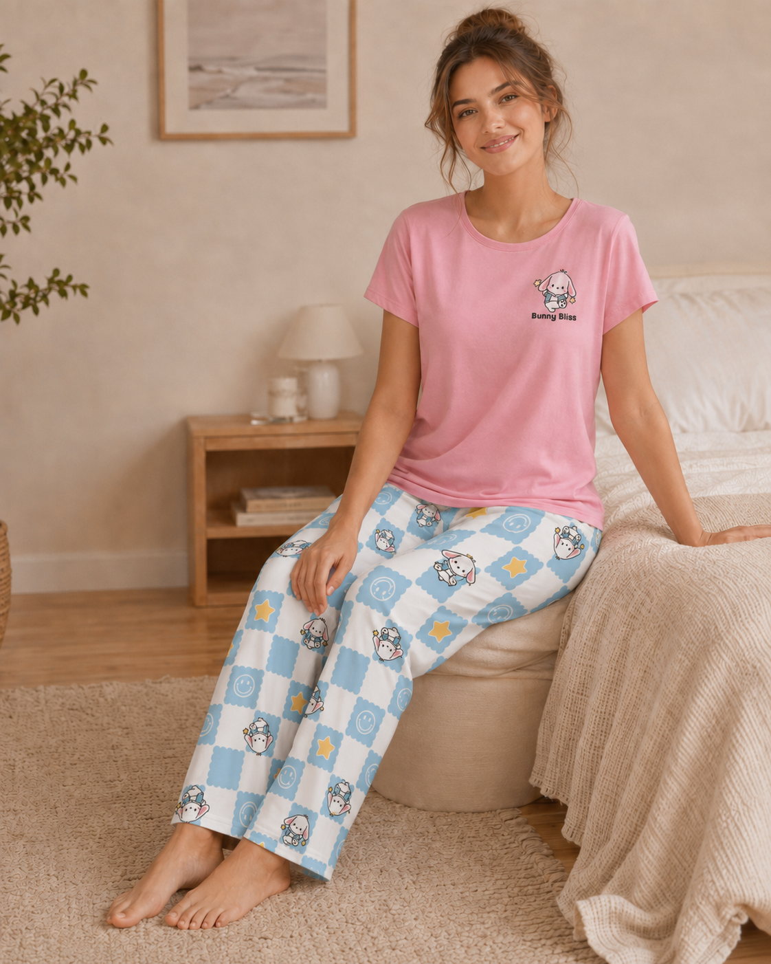 Pink & Blue Printed Padded Nightsuit Set