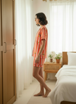 Lemon Sprig & Coral Striped Cotton Braless Nightsuit