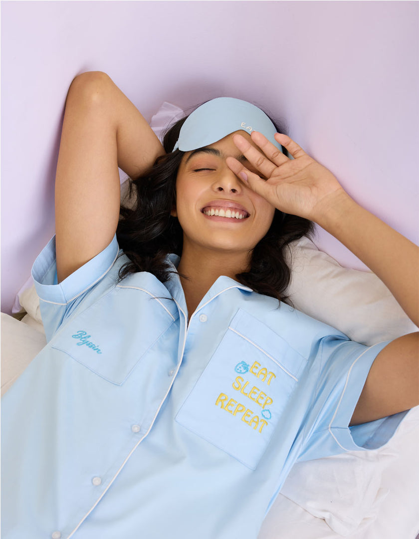 Solid Sky Cotton  Braless Nightsuit for women