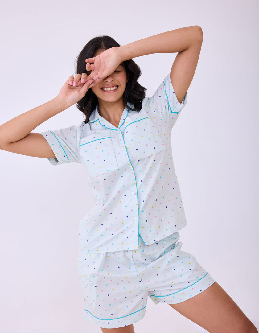 Mint  Polka Dot Braless Nightsuit for women