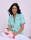 Tropical Flamingo & Crab Cotton Satin Braless Nightsuit