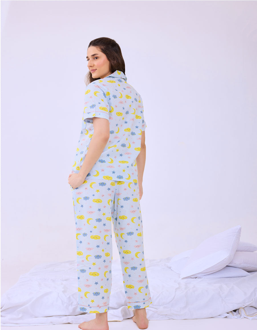 Cloud & Moon Stars Cotton Nightsuit for women