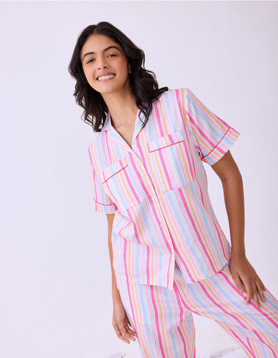 Colorful Striped Cotton Braless Night Suit