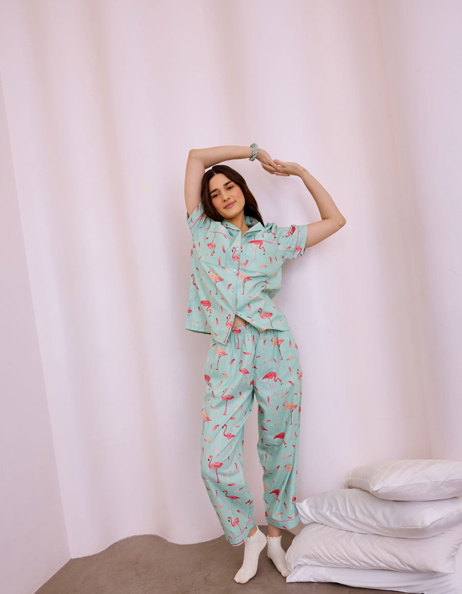 Flamingo Cotton Braless Nightsuit for women