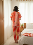 Lemon Sprig & Coral Striped Cotton Braless Nightsuit