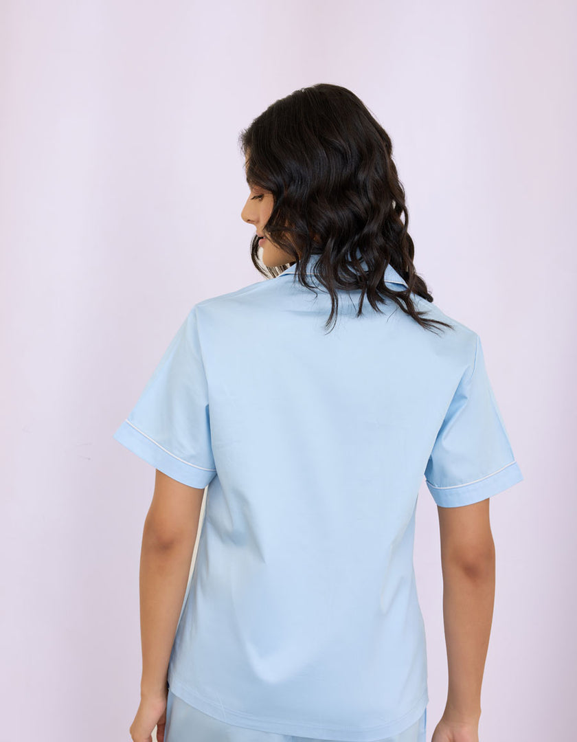 Solid Sky Cotton  Braless Nightsuit for women