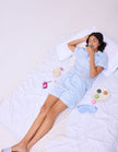 Sky & White Striped Cotton Satin Braless Nightsuit