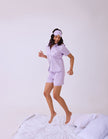 Solid Lilac Cotton Satin Braless Nightsuit for women