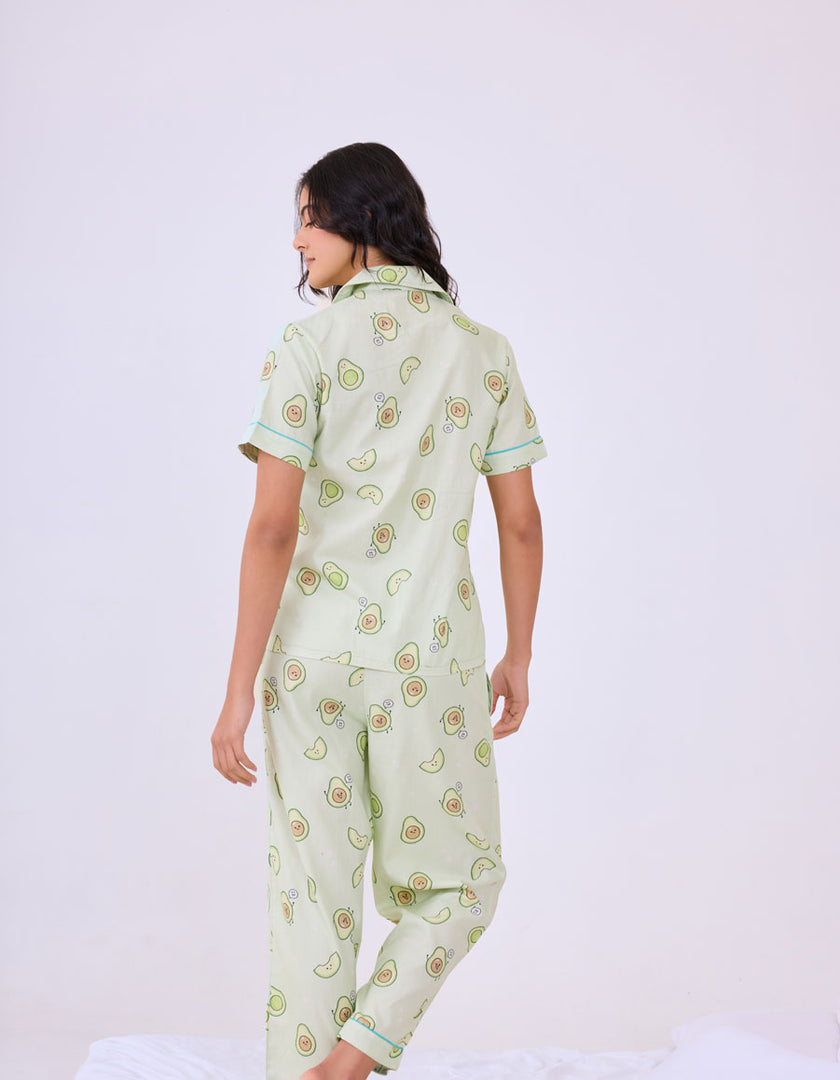 Avocado Print Cotton Braless Nightsuit