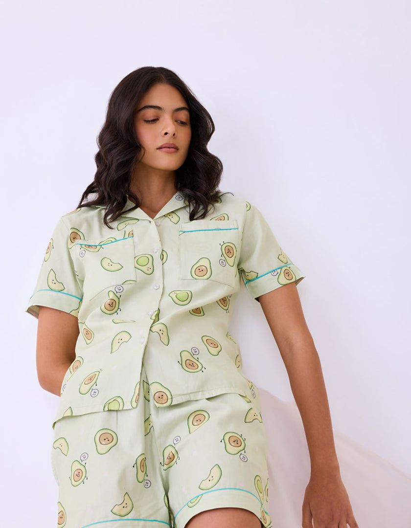 Avocado Print Cotton Braless Nightsuit