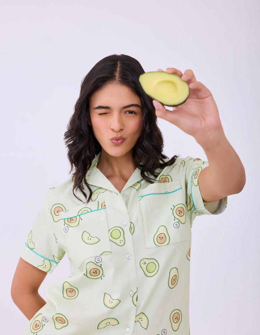 Avocado Print Cotton Braless Nightsuit