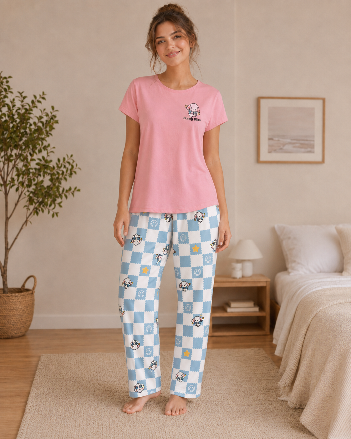 Pink & Blue Printed Padded Nightsuit Set