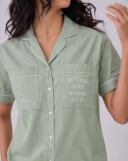 Solid Pista Cotton  Braless Nightsuit for women