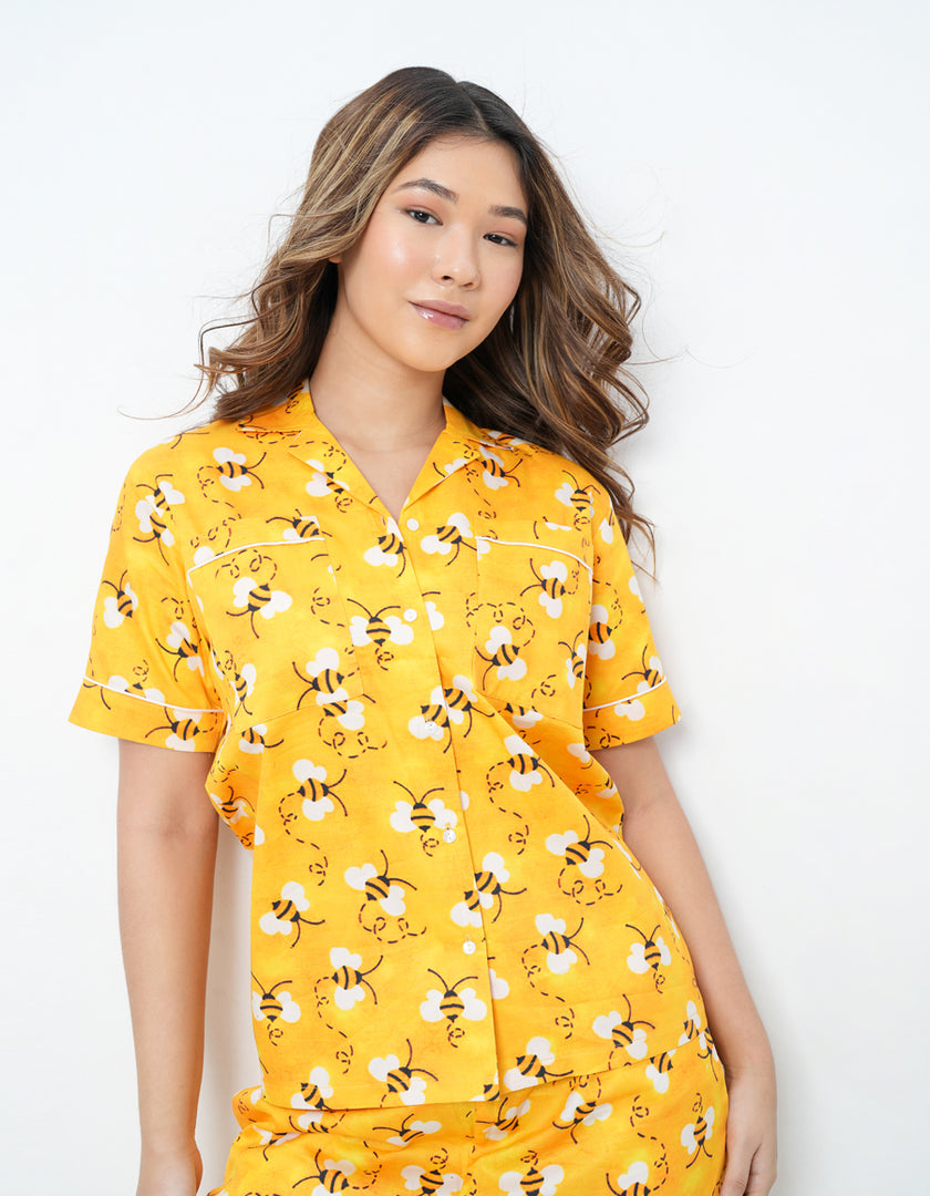 Honeybee Print Cotton Braless Nightsuit