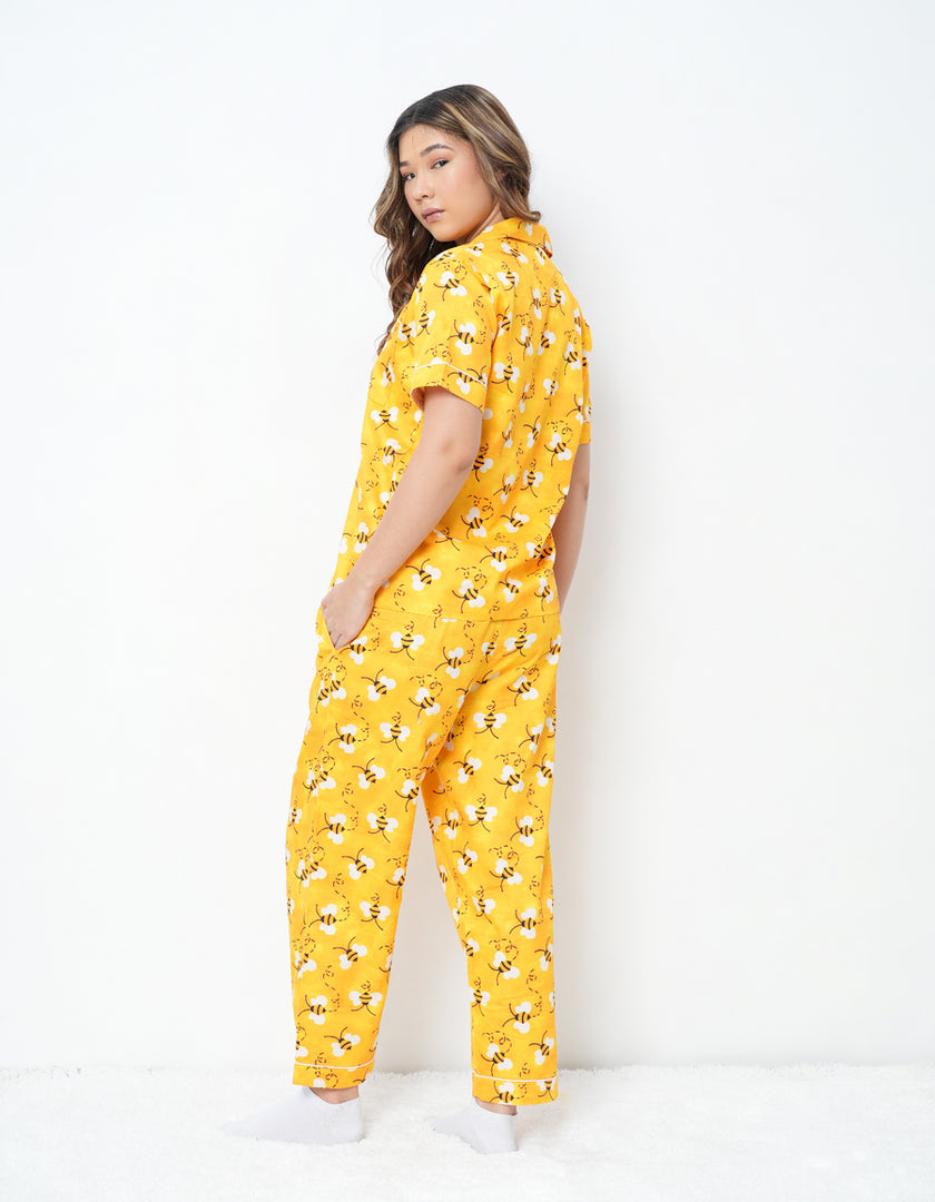 Honeybee Print Cotton Braless Nightsuit