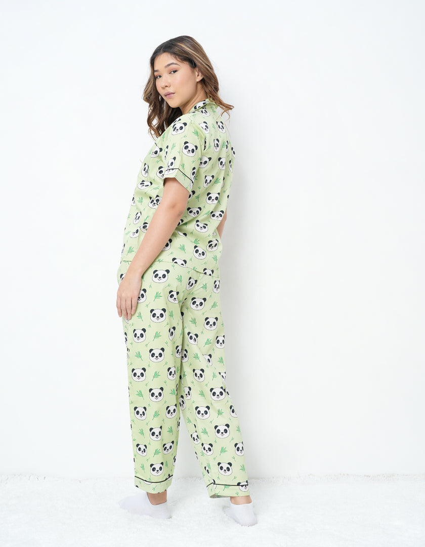 Panda Printed Cotton Braless Nightsuit for women