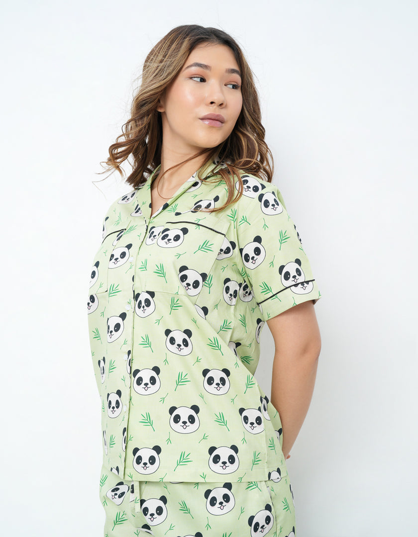 Panda Printed Cotton Braless Nightsuit for women