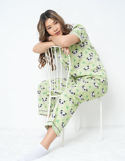 Panda Printed Cotton Braless Nightsuit for women