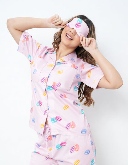Macaron Print Cotton Braless Nightsuit