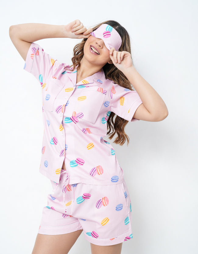 Macaron Print Cotton Braless Nightsuit