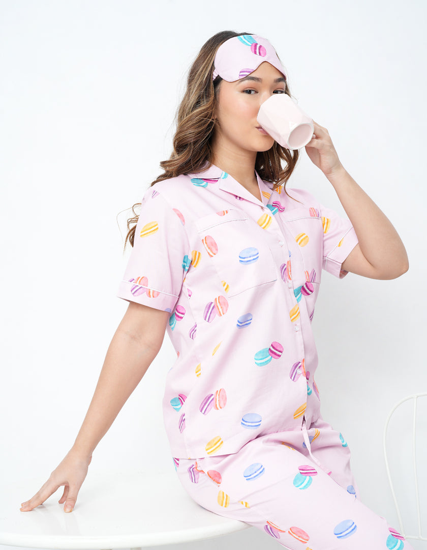 Macaron Print Cotton Braless Nightsuit