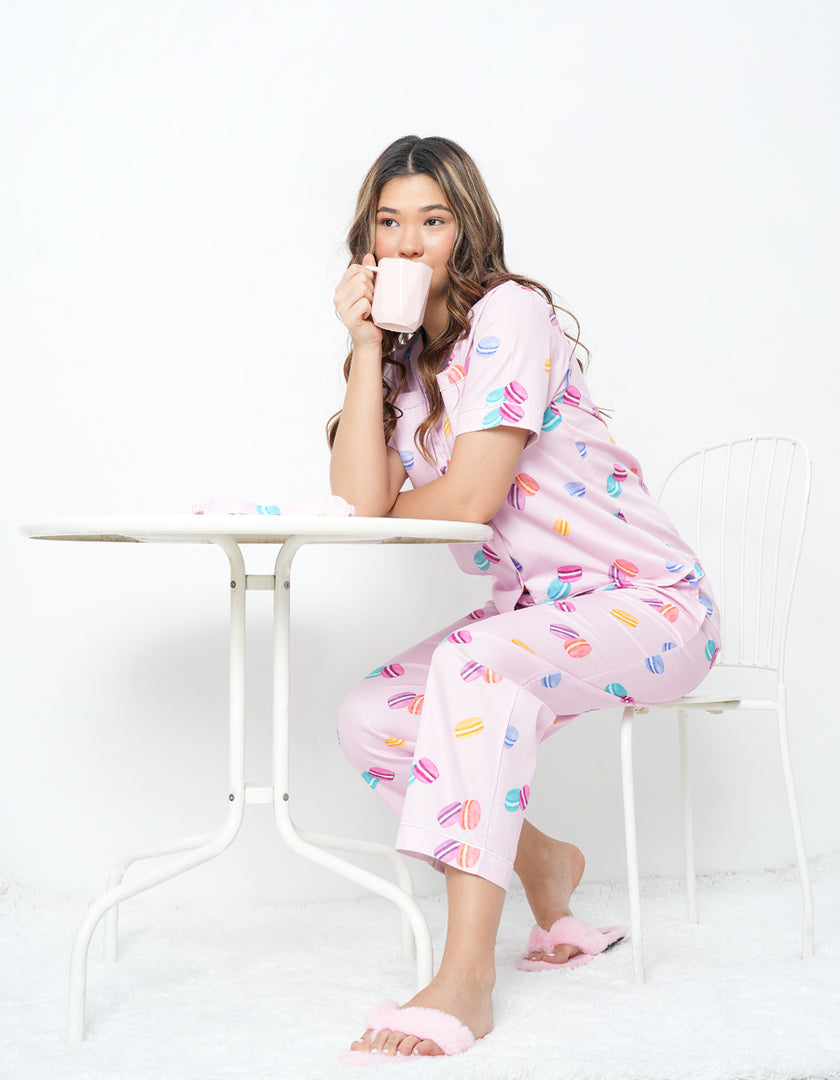Macaron Print Cotton Braless Nightsuit