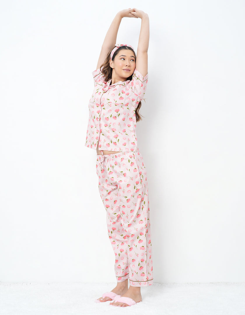 Floral Printed Cotton Braless Nightsuit for women