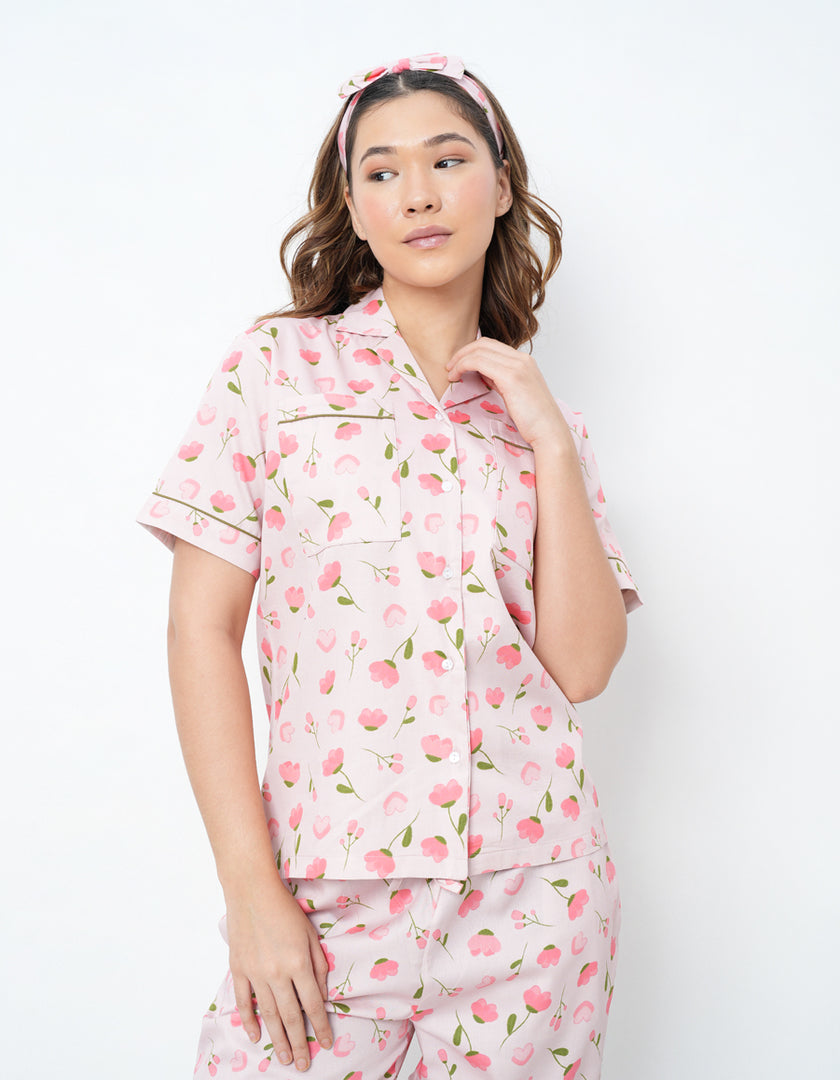 Floral Printed Cotton Braless Nightsuit for women