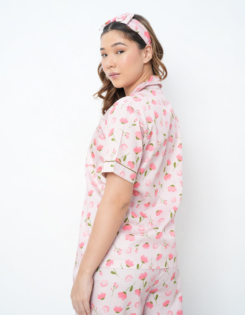 Floral Printed Cotton Braless Nightsuit for women