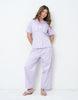 Lace Detail Lilac Cotton Satin Braless Pajama Set